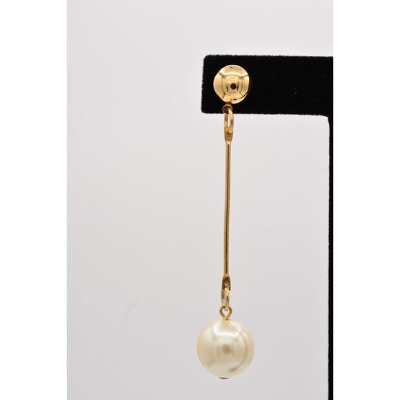 Vintage Dangle Earrings Long Round Faux Pearl Drop White Chunky 1990s BinZ - Picture 6 of 12